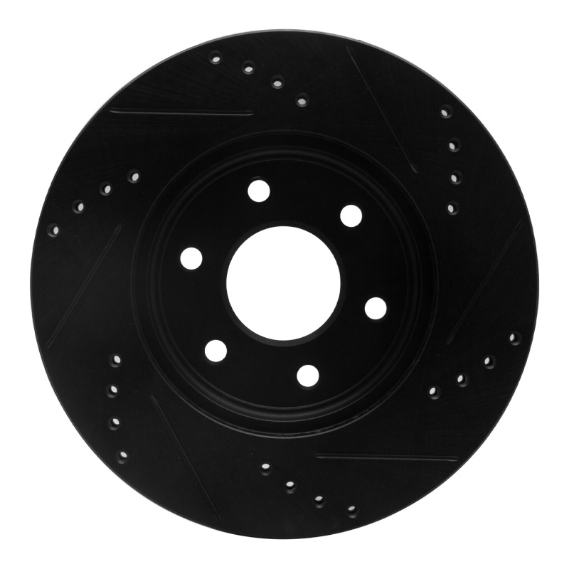Nissan Pathfinder Brake Rotor (1) - Front Left - R1 Concepts - Drilled & Slotted - Black - `05-`25